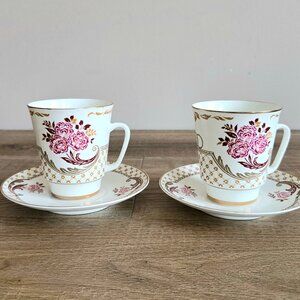 1980s Imperial Lomonosov made in USSR Wedding 2 porcelain cups and saucers.